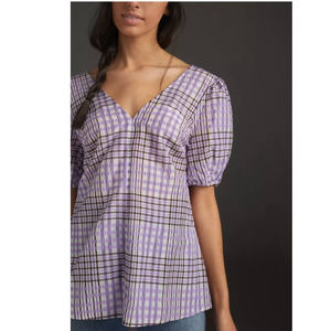 New Anthropologie MARE MARE Marsha Plaid Tunic Blouse $128 SMALL Lilac